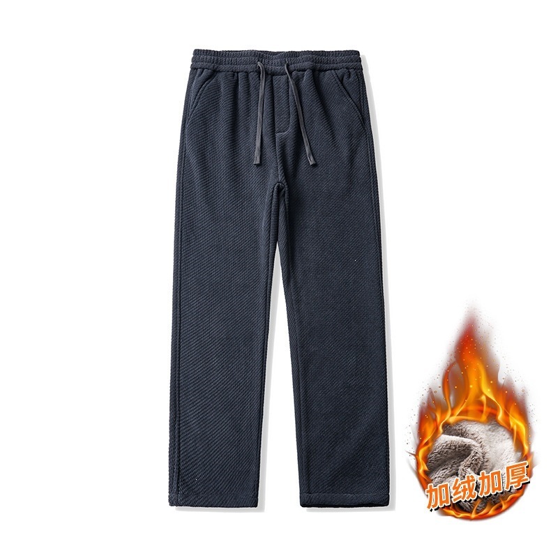 The new autumn and winter twill knitted casual pants have a good drape, are crisp and slimming. They are trendy straight-leg pants with added fleece and thickened quality men's pants