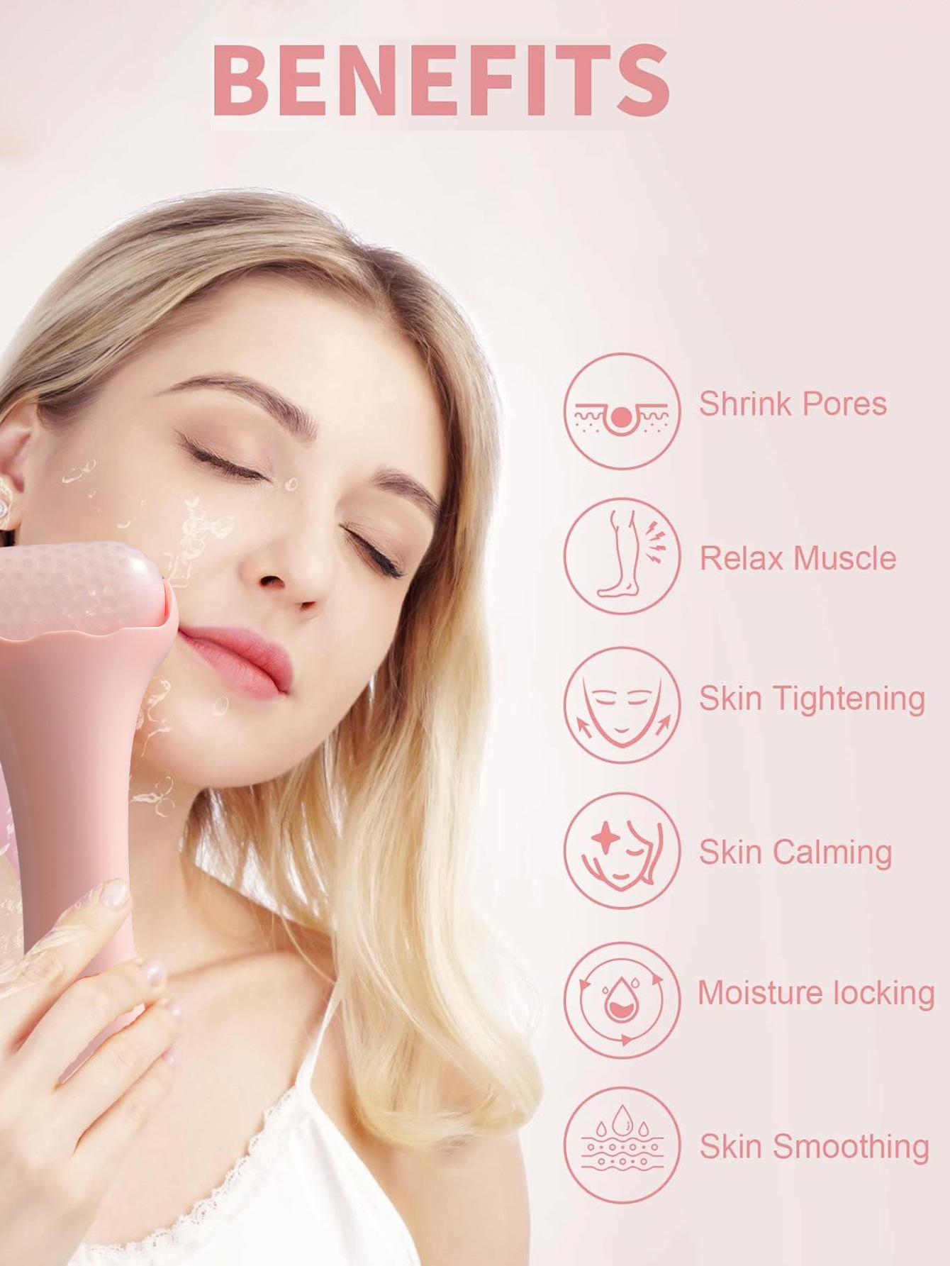 Gel-based cooling and lifting massage beauty roller facial beauty device with refill pack.