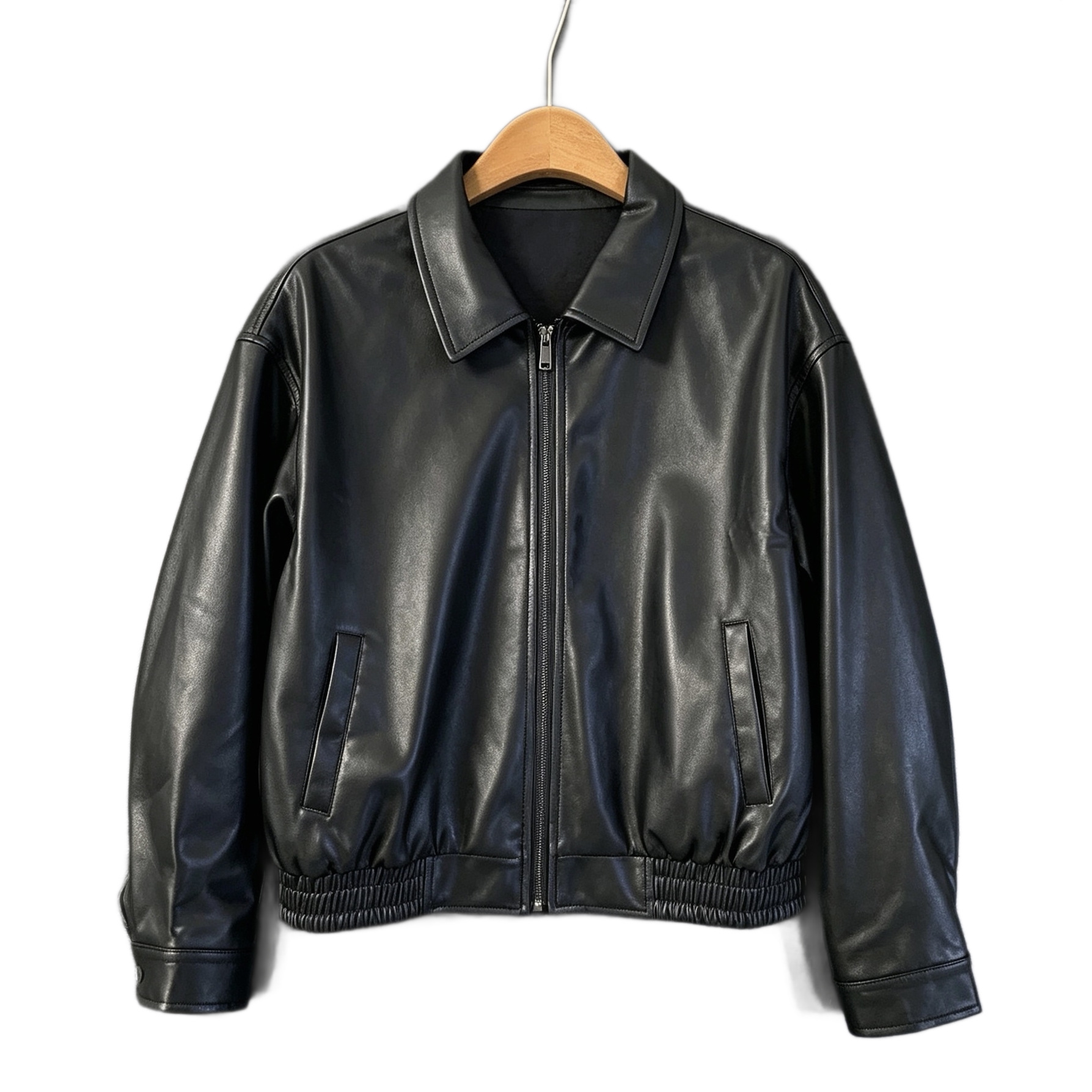 26 Autumn Cool and stylish American retro chao soft leather jacket, black short coat that makes you look petite, women's lapel jacket