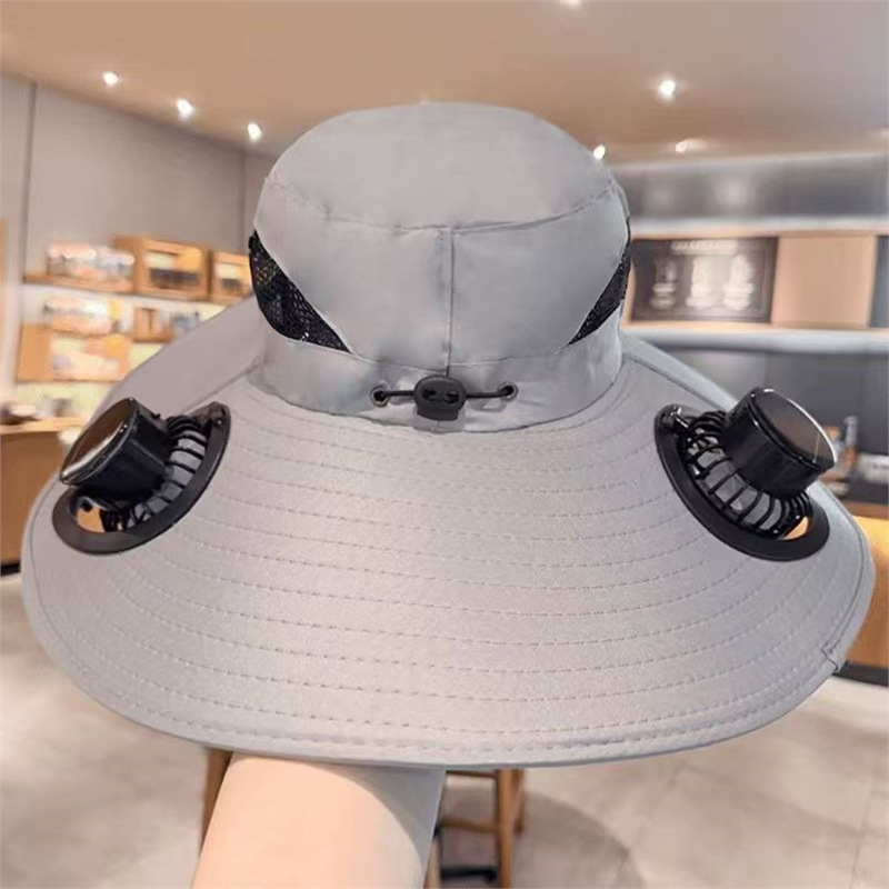Best-selling solar hats, long-lasting fan charging, strong wind force, summer wide-brimmed sun protection hats, men's sun protection quick-drying fisherman hats