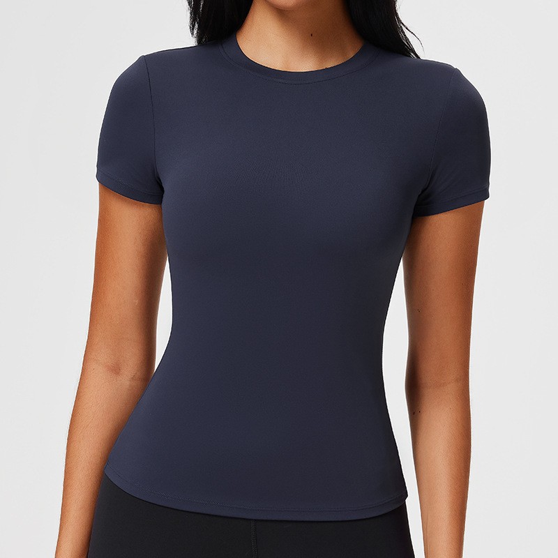 American-style yoga t-shirt for women, casual style, multi-layered fitness wear, outdoor, bare-skin feel, running, sports short-sleeved shirt.