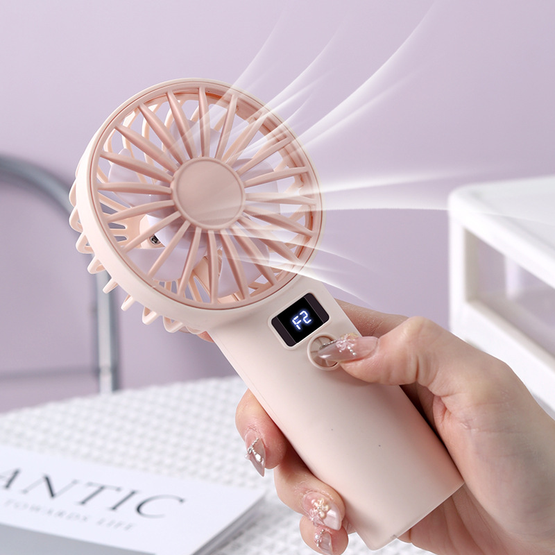 Digital display handheld mini USB rechargeable fan with base, small desktop fan, summer gift drop shipping