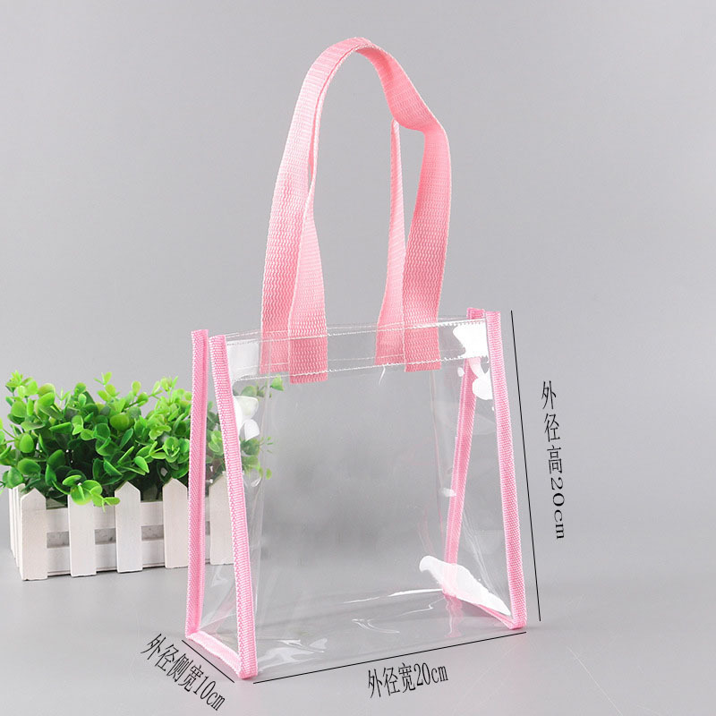 In stock transparent PVC tote bags, sewn plastic clothing store shopping bags, wholesale, printable, and customizable gift bags.