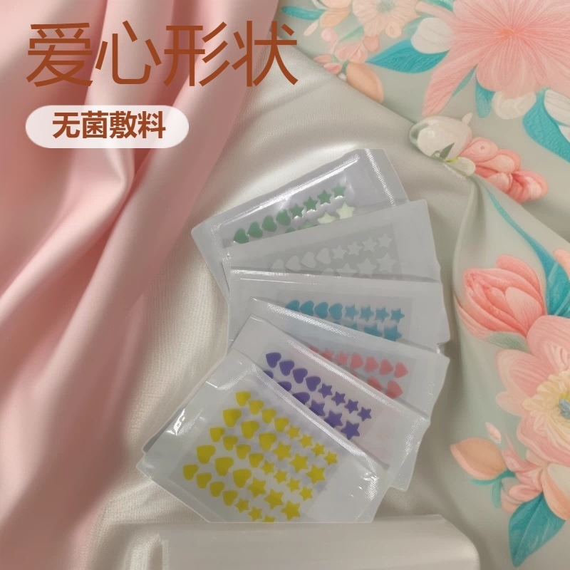 Cross-border hydrocolloid acne patches, 36 pieces, sterile cartoon acne-covering patches, heart-shaped stars, PE dressing.