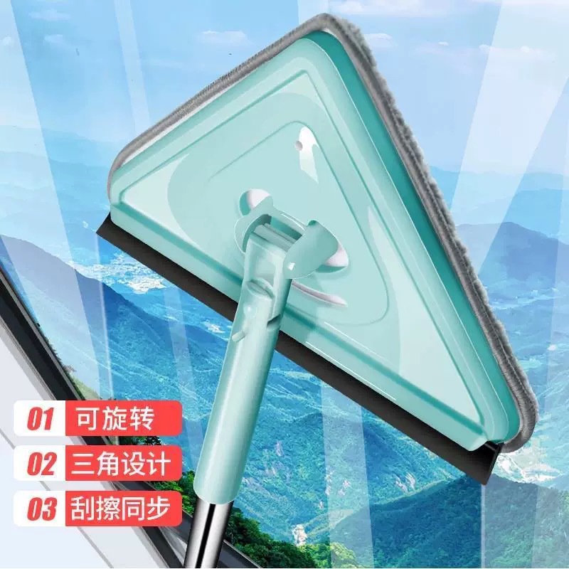 The new large-sized household triangular mop with an extended rod is a perfect cleaning tool for glass walls and ceilings, eliminating the need for hand washing