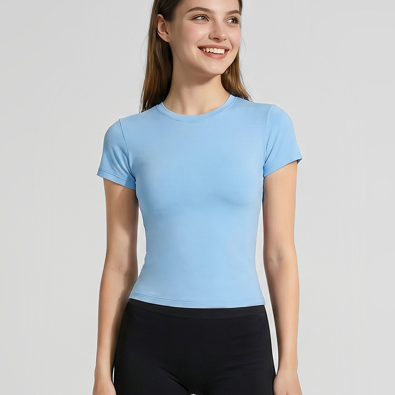 Yoga short-sleeved yoga outfit quick-drying t-shirt women's round neck top slimming sports top sports style breathable fitness clothing