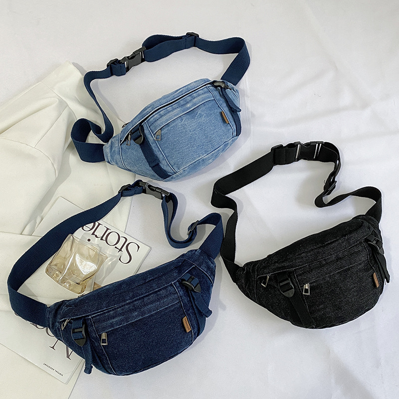 New Women's Bags 2024: Trendy Denim Large Capacity Chest Bag, Outdoor Casual Crossbody Bag, Fashionable Waist Bag