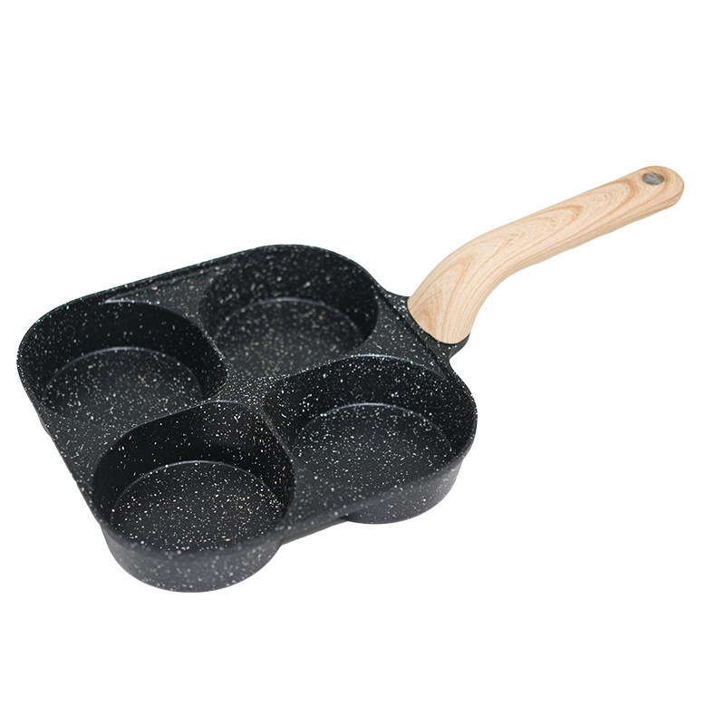 Cross-border tourmaline flat-bottomed pan, non-stick pan, egg frying wonder, enlarged and deepened four-hole egg burger pan, breakfast pan