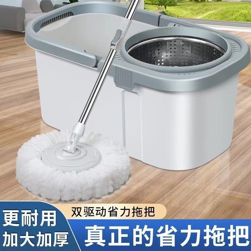 Enlarged and thickened household rotating mop, dry and wet dual-purpose, hand-washable flat mop bucket, a lazy person's floor mopping wonder that cleans everything in one go