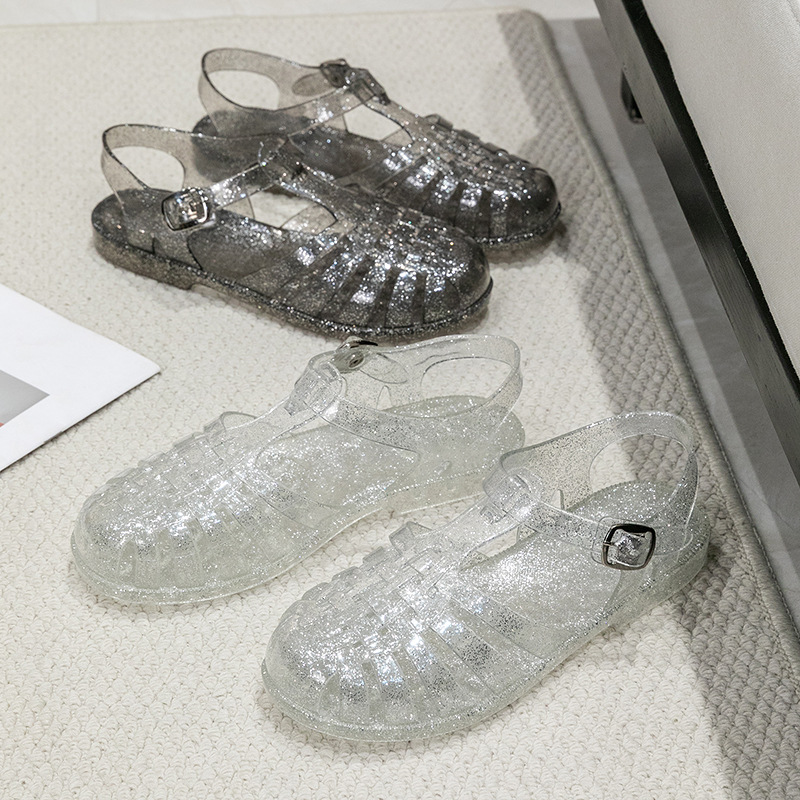 New Crystal Roman Sandals, Clogs, Spring/Summer Flat Hollow-Out Sandals, Jelly Roman Shoes, Closed-Toe Women's Sandals