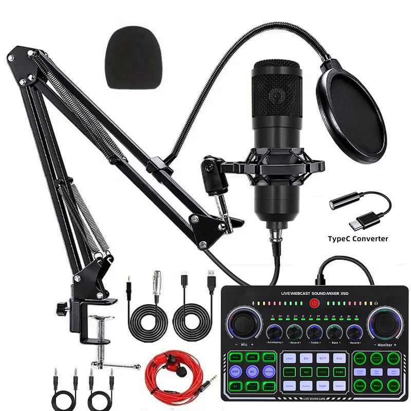 BM800 condenser microphone V8S mobile phone English sound card computer podcast Type-C live streaming kit complete set