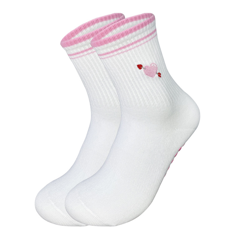 Pilates yoga socks for women, autumn and winter professional non-slip mid-calf floor socks, dance indoor fitness white socks