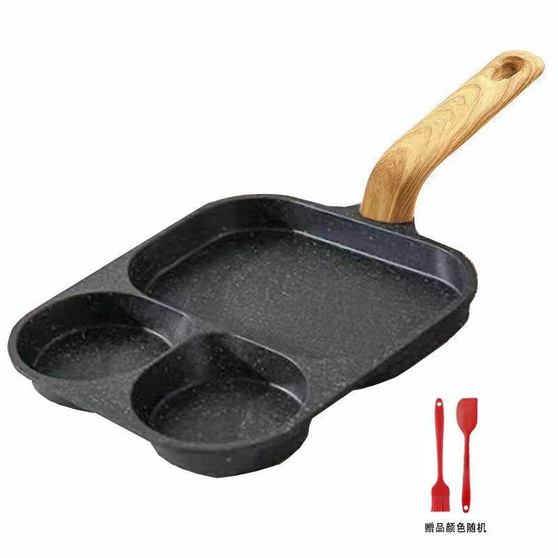 Cross-border egg frying pan, non-stick pan, tourmaline large egg frying pan, flat pan, three-in-one breakfast pan, hamburger pan