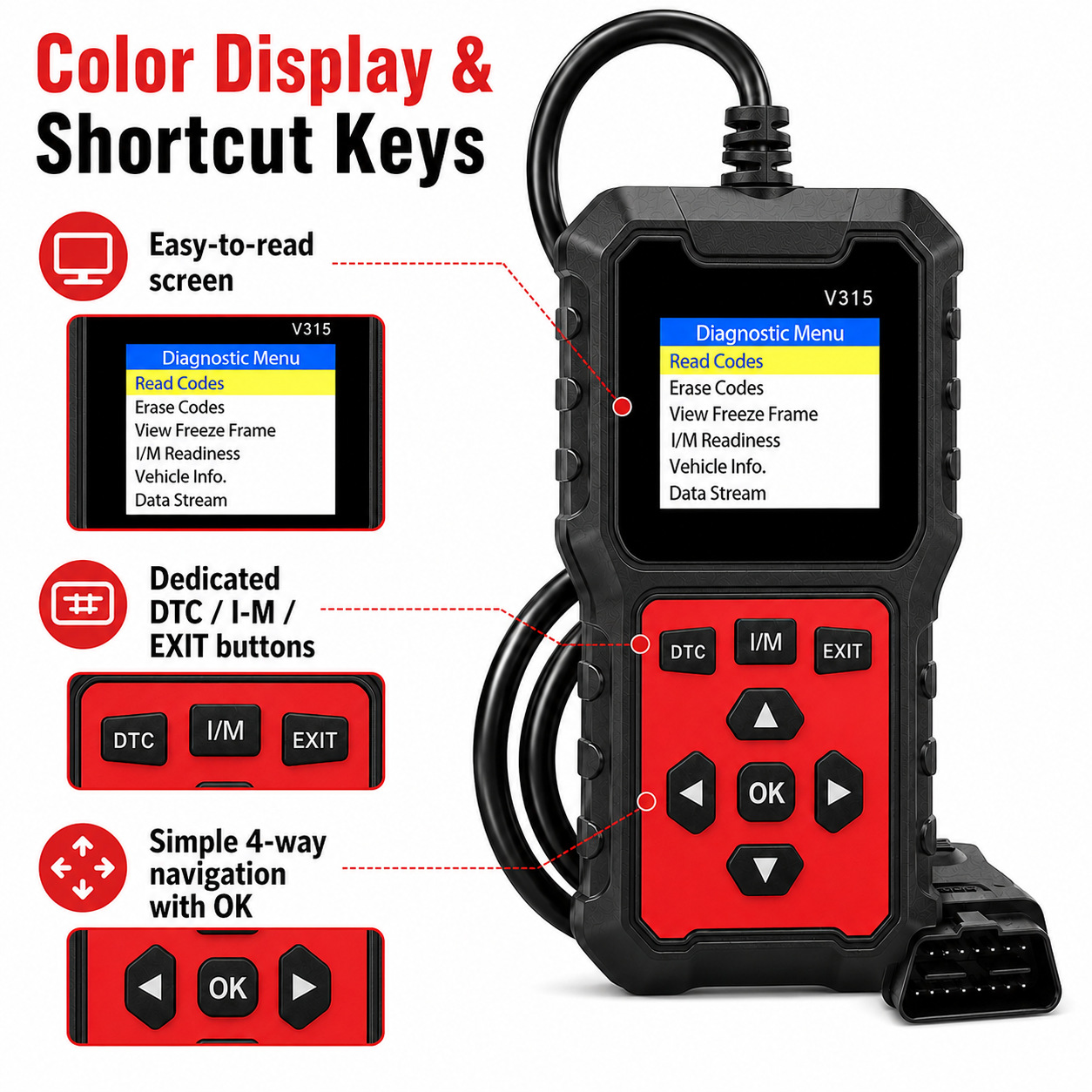 OBD2 Automotive Scanner V315 - Engine Fault Code Reader and Diagnostic Tool