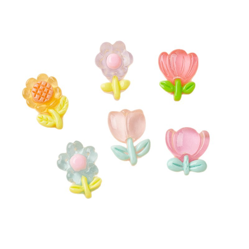 Transparent tulip flower petal bouquet, five-petal flower hair clip, hair tie, DIY phone case patch, resin accessories
