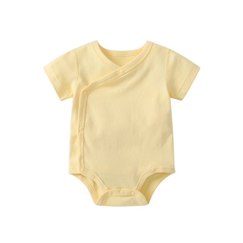 Baby short-sleeved monk-style bodysuit, solid color cotton romper with side opening, children's spring and summer cover-up.