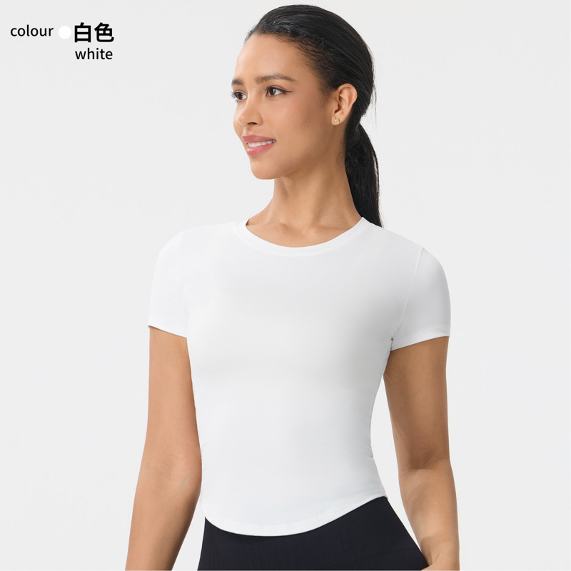Yoga outfit, round neck, short-sleeved, quick-drying, tight-fitting, versatile, suitable for running, yoga, sports, short-sleeved T-shirt, women's outdoor fitness top.