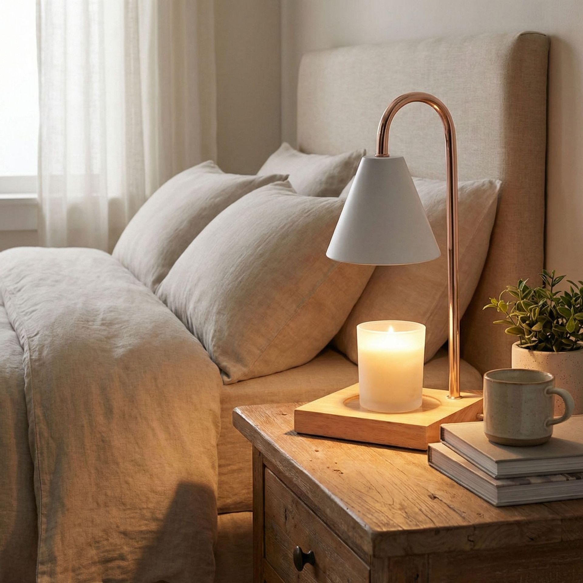 Cross-border aromatherapy lamp, candle melting lamp, bedside table lamp, gift lamp, timerable, dimming, wooden, flameless