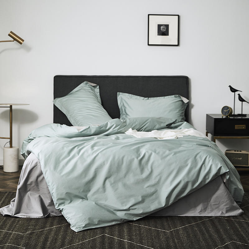 Cross-border 100S count Pima cotton plain color four-piece set, pure cotton simple light luxury duvet cover, all cotton nude sleep satin bedding
