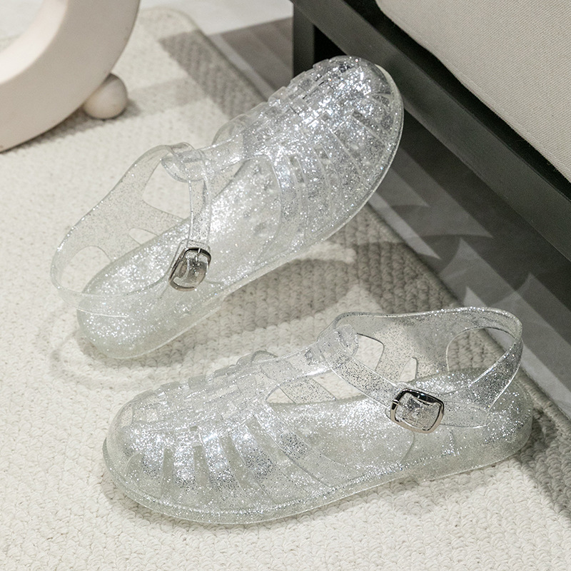 New Crystal Roman Sandals, Clogs, Spring/Summer Flat Hollow-Out Sandals, Jelly Roman Shoes, Closed-Toe Women's Sandals