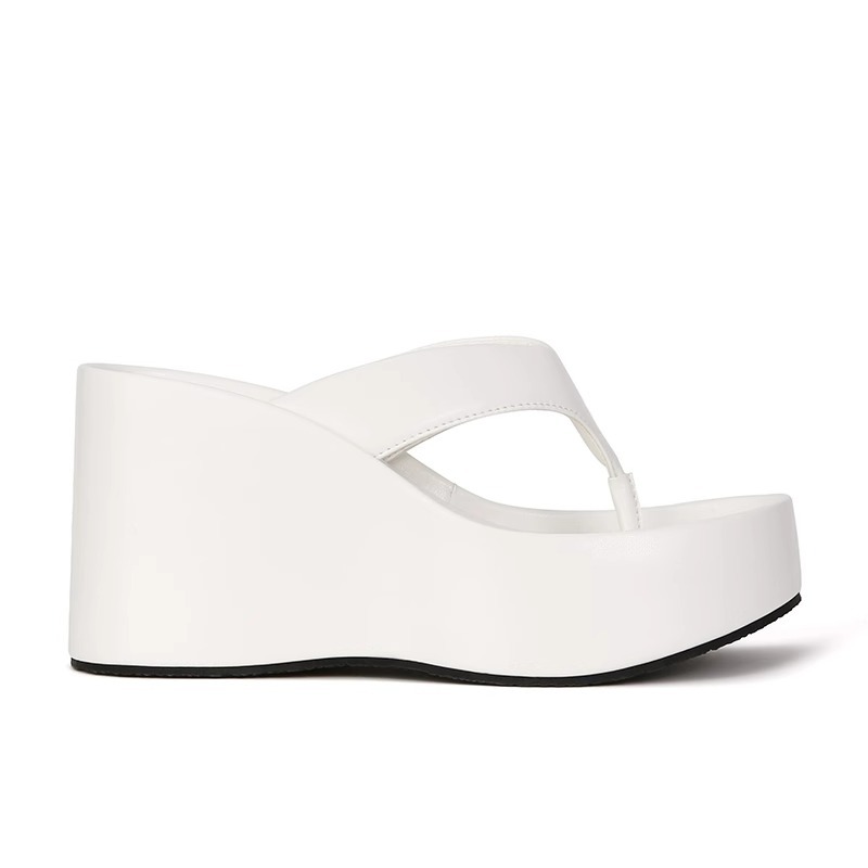 2026 New Petite Women's Platform Flip-Flops, Summer Outerwear, Genuine Leather, Wedge Heel Sandals