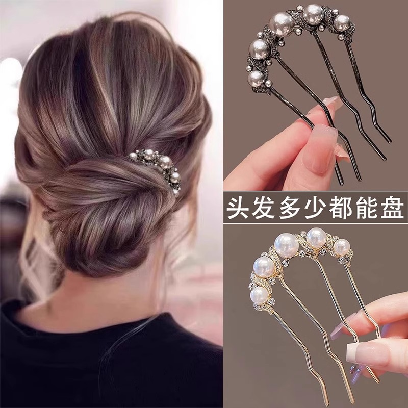 Pearl high ponytail hairpin updo comb versatile back bun hair clip hairpin light luxury hair accessory women's headdress