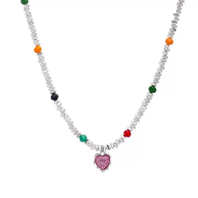 Silver Crystal Heart Pearl Beaded Necklace, Sweet and Cool Style, Niche Design, Fashionable Collarbone Necklace, High-End Women's Necklace