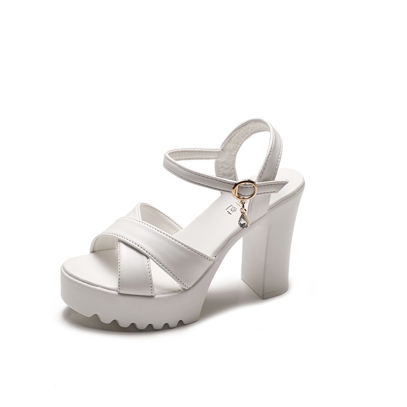 Women's Sandals 2024 Summer New Korean Style High-Heeled Sandals with One-Strap Buckle Fashion Chunky Heel