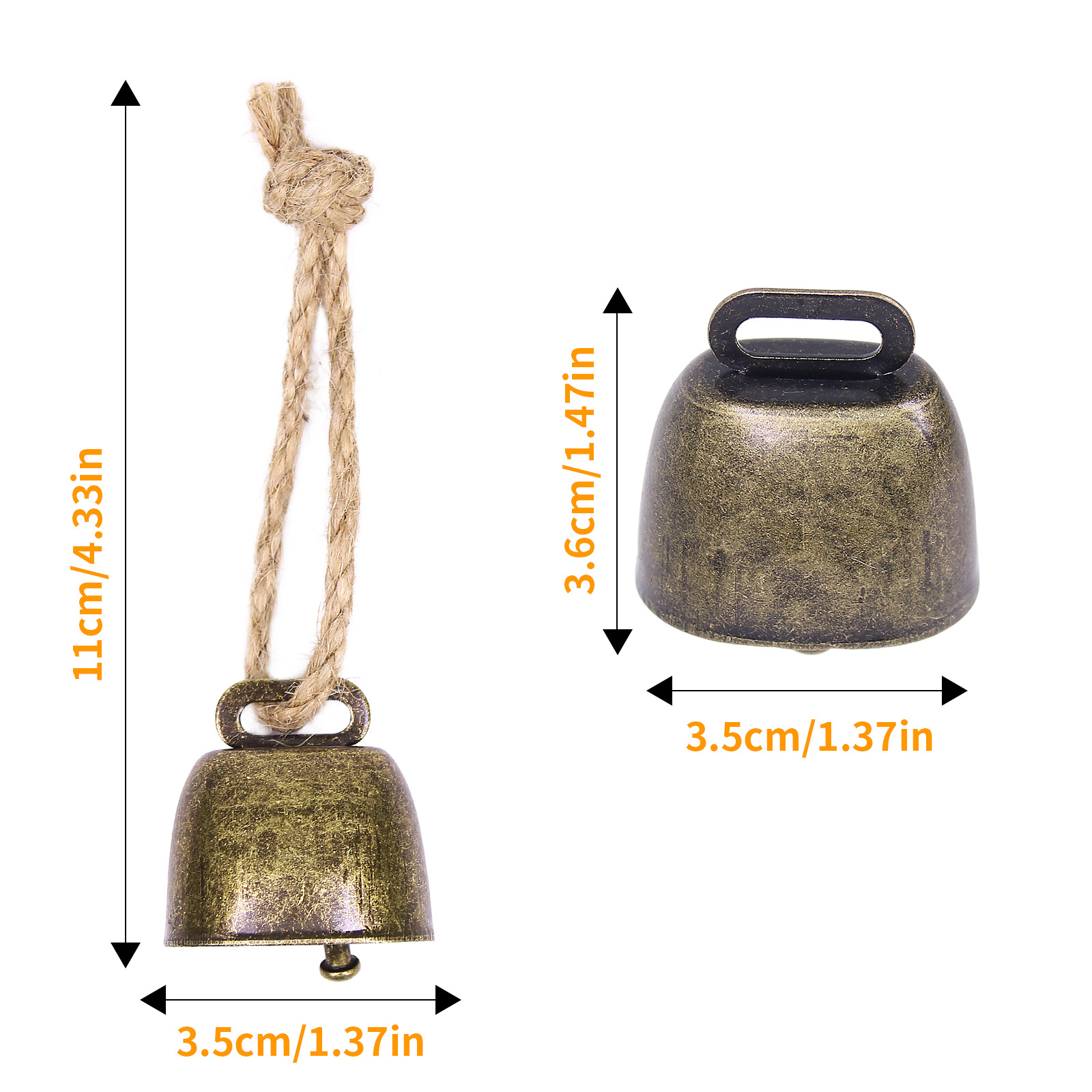Cowbell, metal bell, clear sound, pet anti-lost, retro wind chime pendant, Christmas decoration, bell.