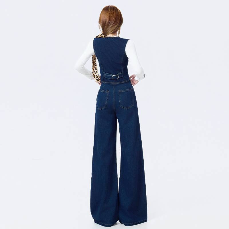 Wholesale wide-leg pants, women's high-end vest, French denim jeans, fashionable and casual set
