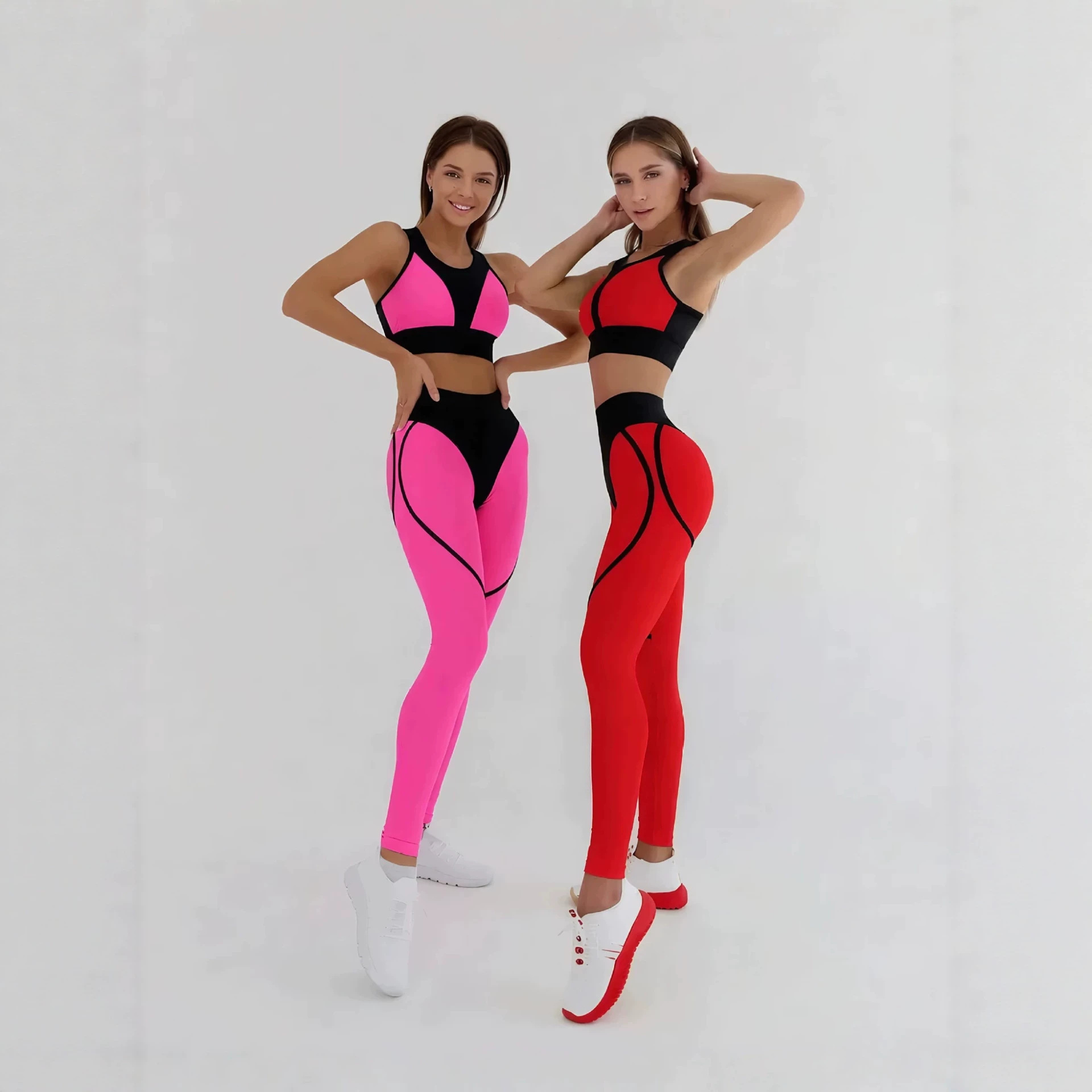 Peachy buttocks, Amazon color block, slimming and patchwork, sexy and perky buttocks, sports yoga, 9-inch leggings, women's set, tight
