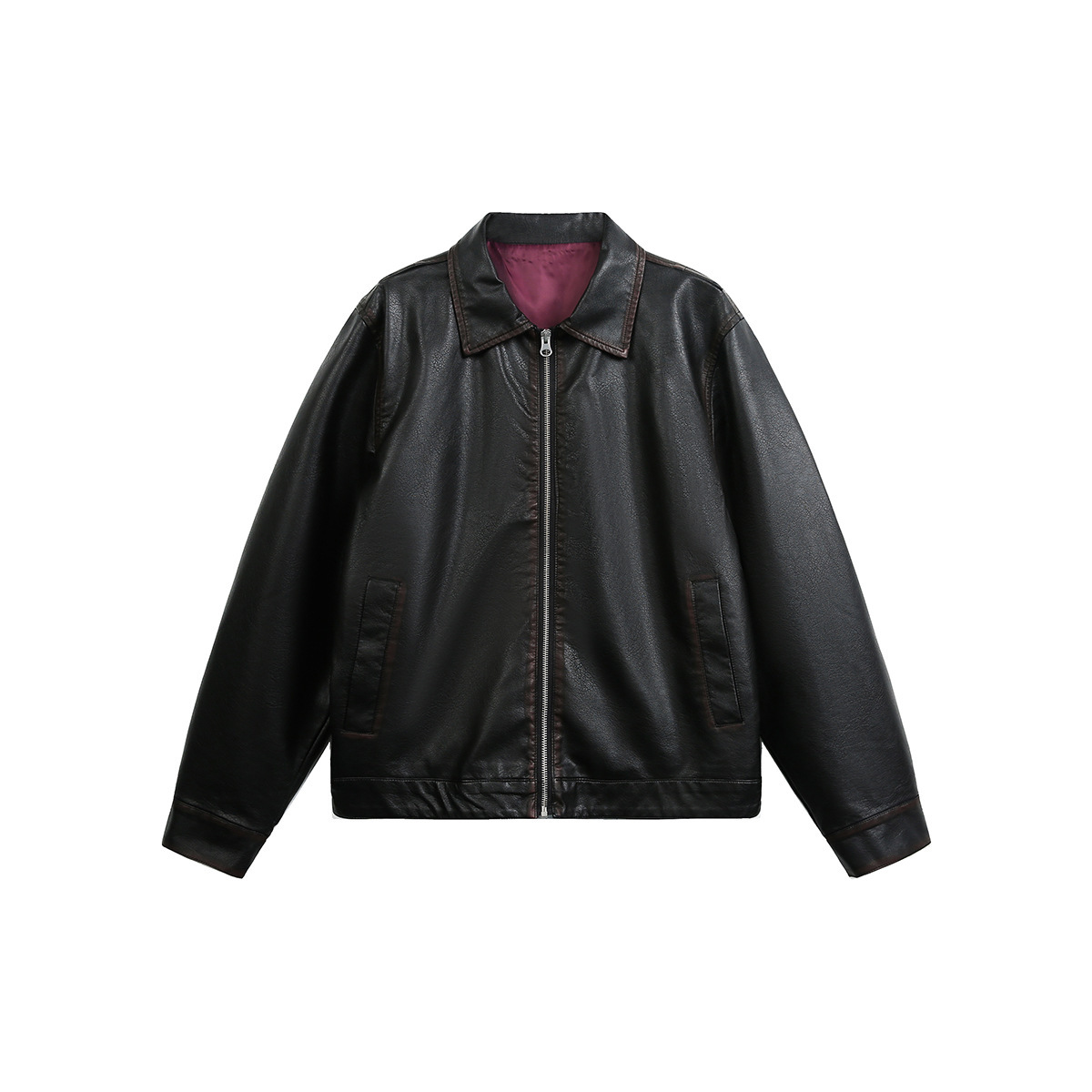 Beijie Men's 2026 Autumn New retro color-erased PU leather jackets, men's vintage motorcycle jackets, couple tops