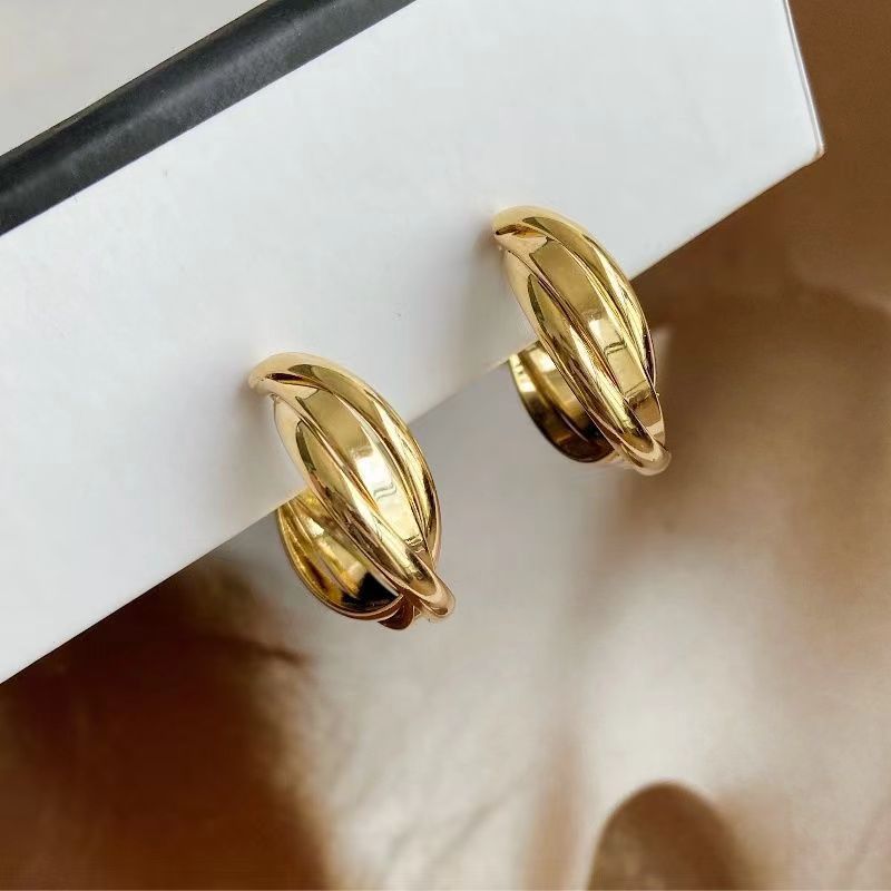 Hong Kong style retro metal texture hoop earrings, French high-end style hoop earrings for women, light luxury temperament autumn and winter earring set