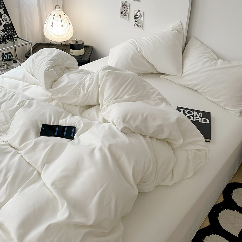 Muji-style ins-style student A-grade brushed washed cotton four-piece bed sheet and duvet cover dormitory three-piece bed set