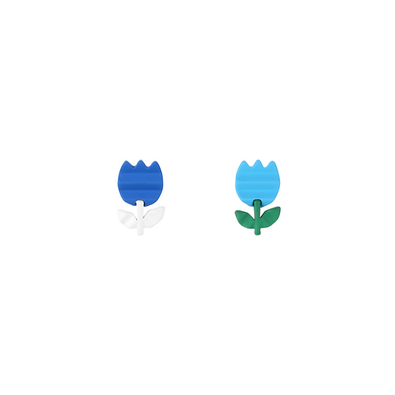Autumn Blue Flower Earrings 2024 New Trendy High-End Niche Design Earrings for Women Clip-on Earrings Studs Floral Design