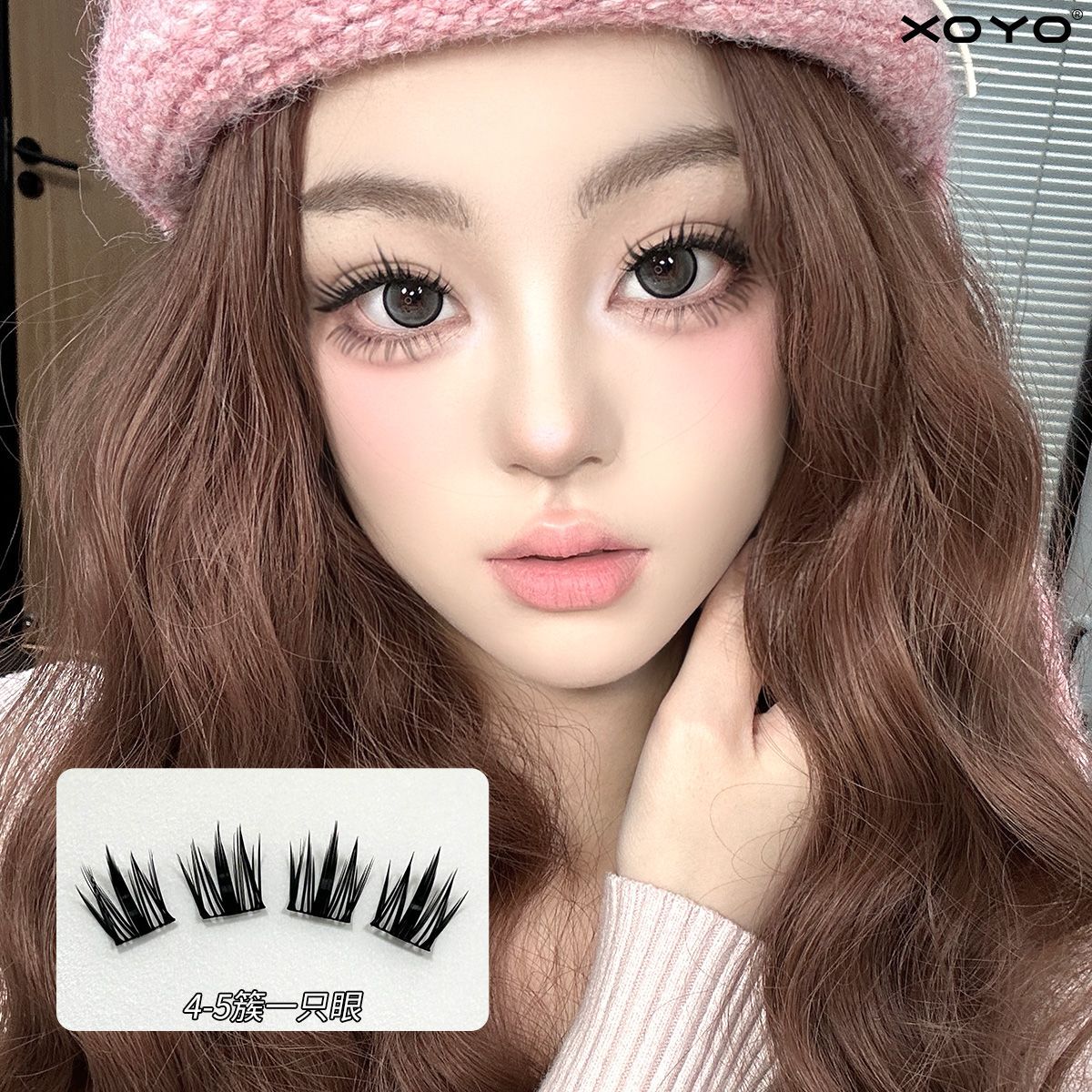 XOYO Large Capacity Adhesive-Free Big Face Cat False Eyelashes - Thick, Photogenic, Natural, Cartoon Barbie Curled, Self-Adhesive Eyelashes for Beginners