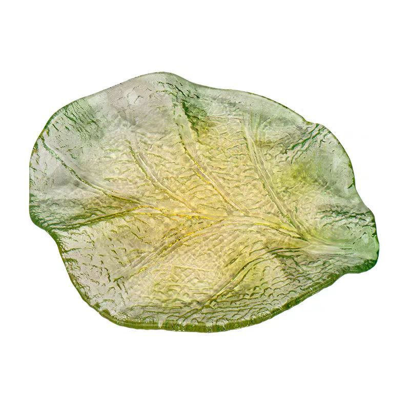 Takumi Chuan-sha Crystal Glass Teapot Tray, Fruit Plate, Teapot Saucer, Irregular Handmade Coasters, Leaf and Dried Fruit Plate