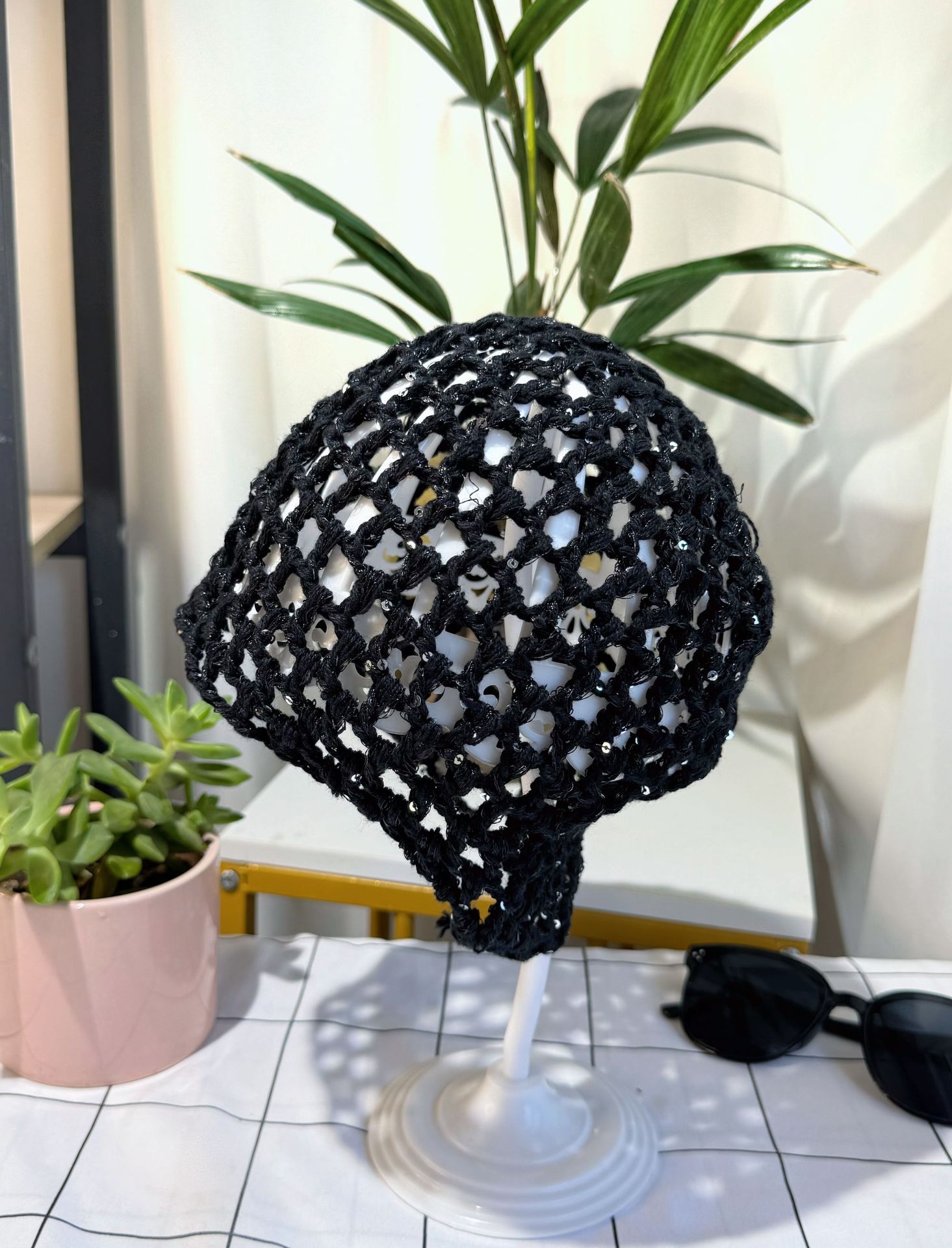 Japanese style handmade hat, thin and stylish new woven hollow-out retro knitted literary style beanie hat for women.
