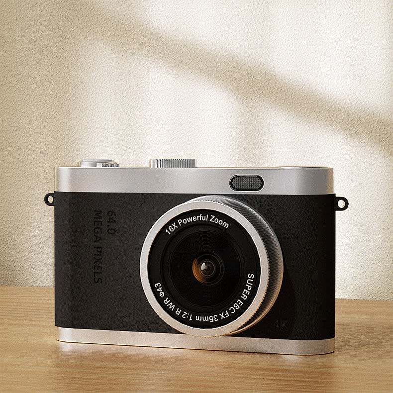 Dual-lens CCD digital camera for selfies, perfect for campus students, a portable retro compact camera with dual lenses.
