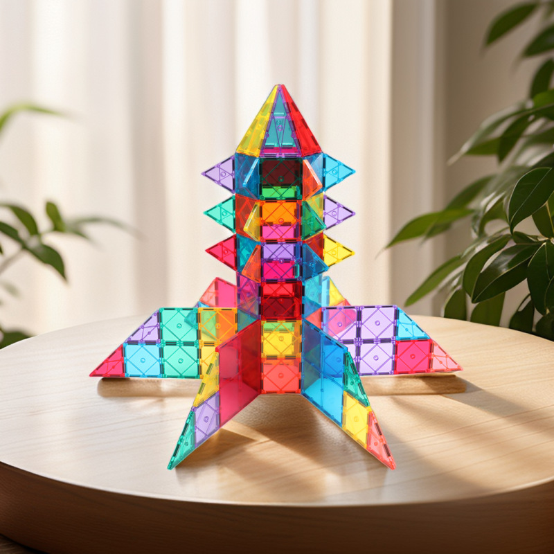 Magnetic building blocks, stained glass toys wholesale, Amazon building blocks, colorful translucent castles, manufacturers.