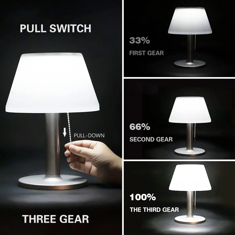 European and American style household stainless steel pole three-position pull cord waterproof LED long-bright white (warm light) solar table lamp