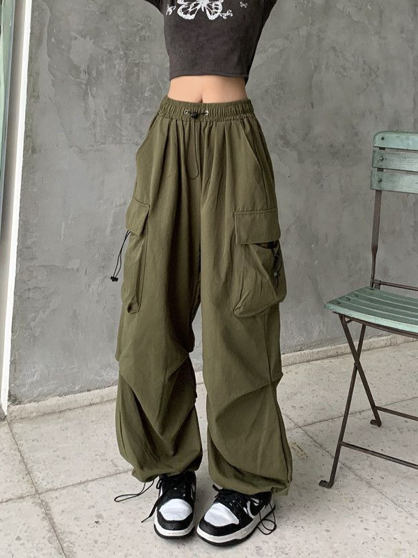 Women's American-style high-street cargo pants, summer style, thin, loose, wide-leg, large pocket casual pants, wholesale available.