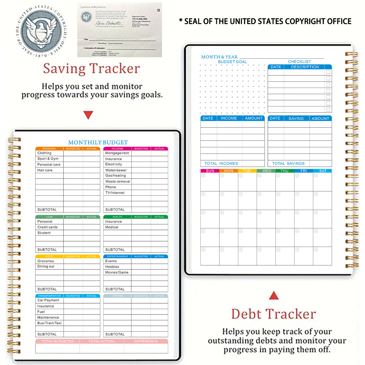 Budget planner with PP film cover and gold foil foil binding; Finance notebook