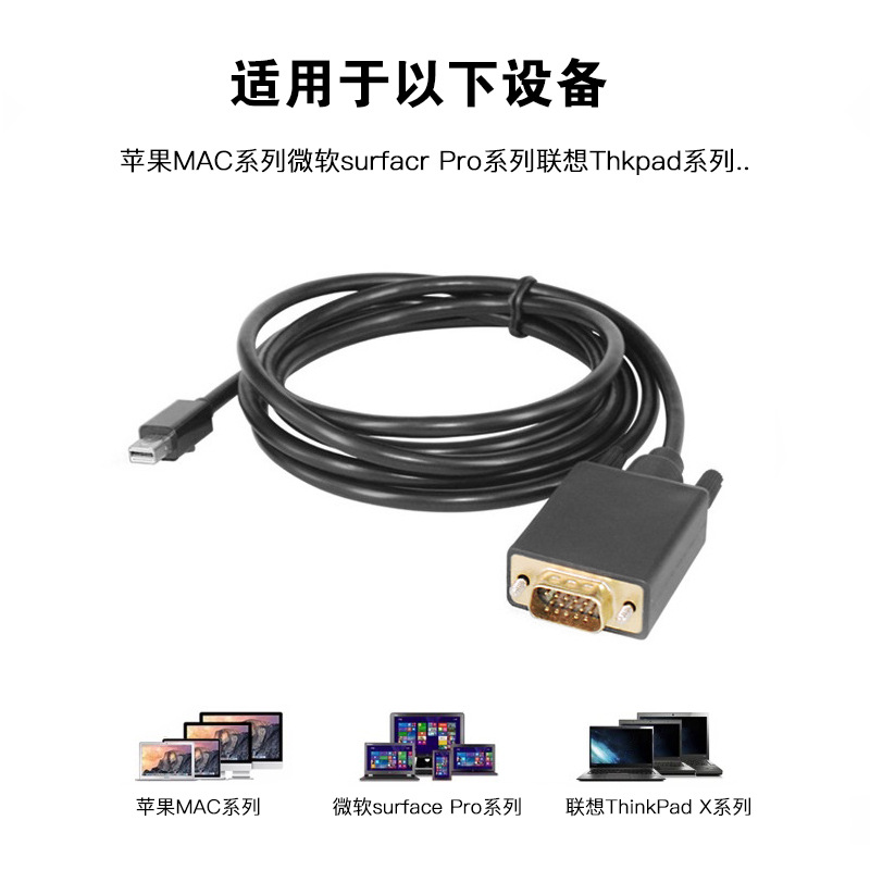 Mini DP to VGA HD adapter cable for computer screen mirroring, Thunderbolt port mini DP to VGA cable