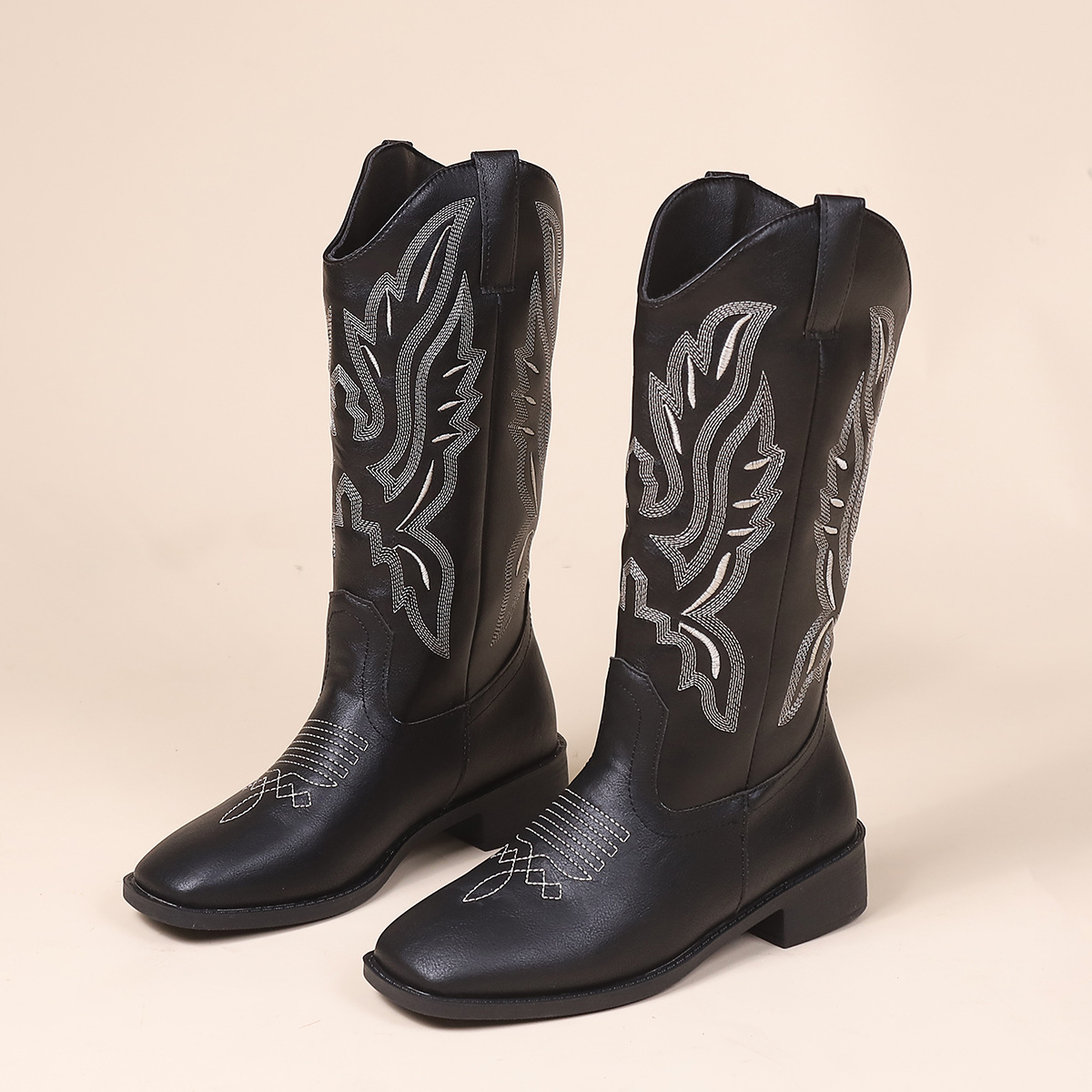 Martin Boots 2023 Summer New Western Boots, denim Knight Boots, Women's long tube embroidered thread retro denim boots Autumn