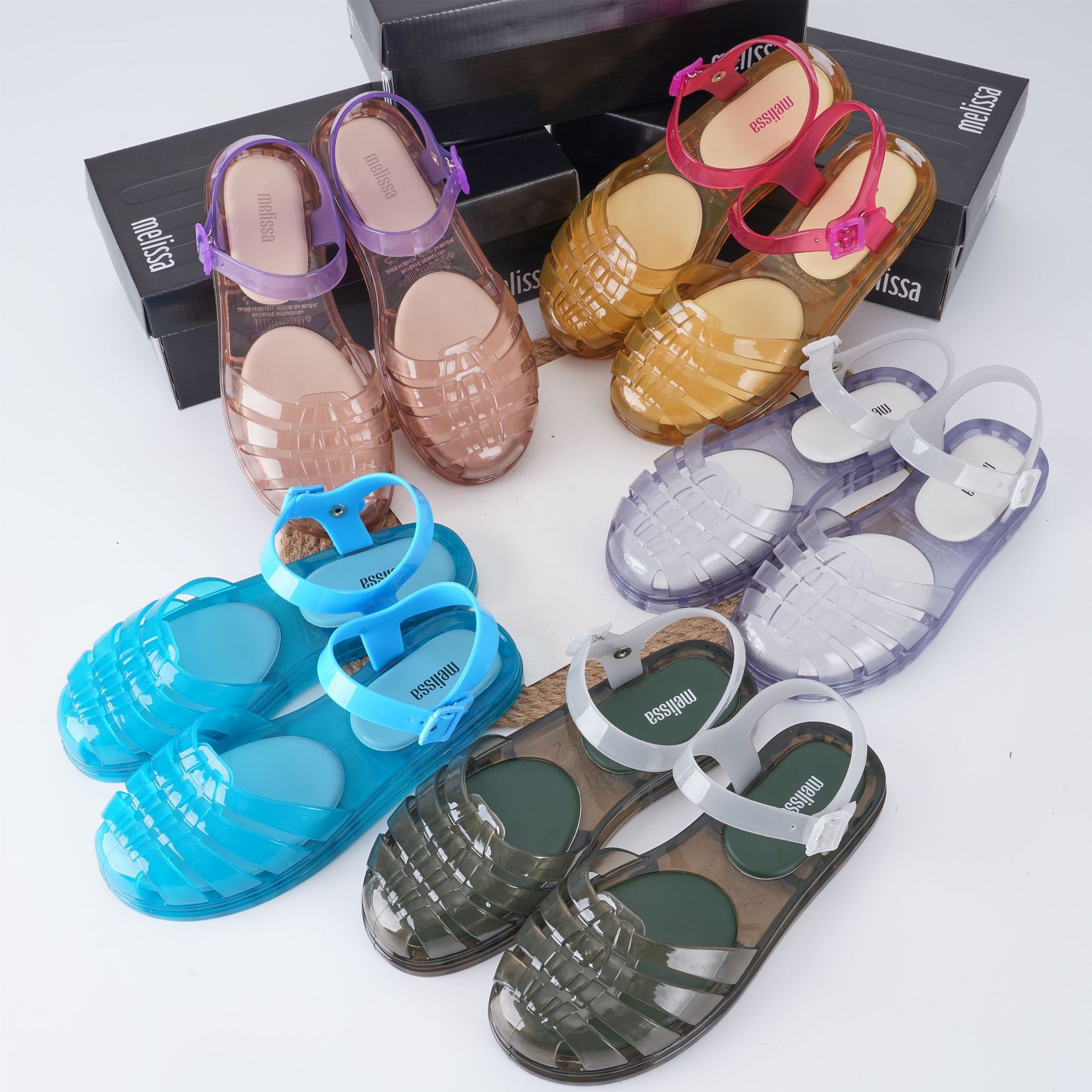 2023 New Women's Sandals, Jelly Shoes, Woven Hollow-out Women's Shoes, Buckle Flat Closed Toe Casual Beach Shoes, Summer