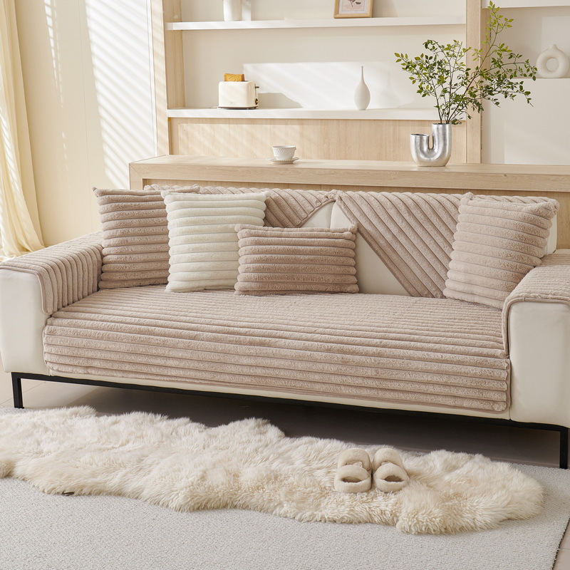French-style rabbit plush sofa cushion, thickened, warm, creamy, non-slip, 2024 new style seat cushion sofa cover.