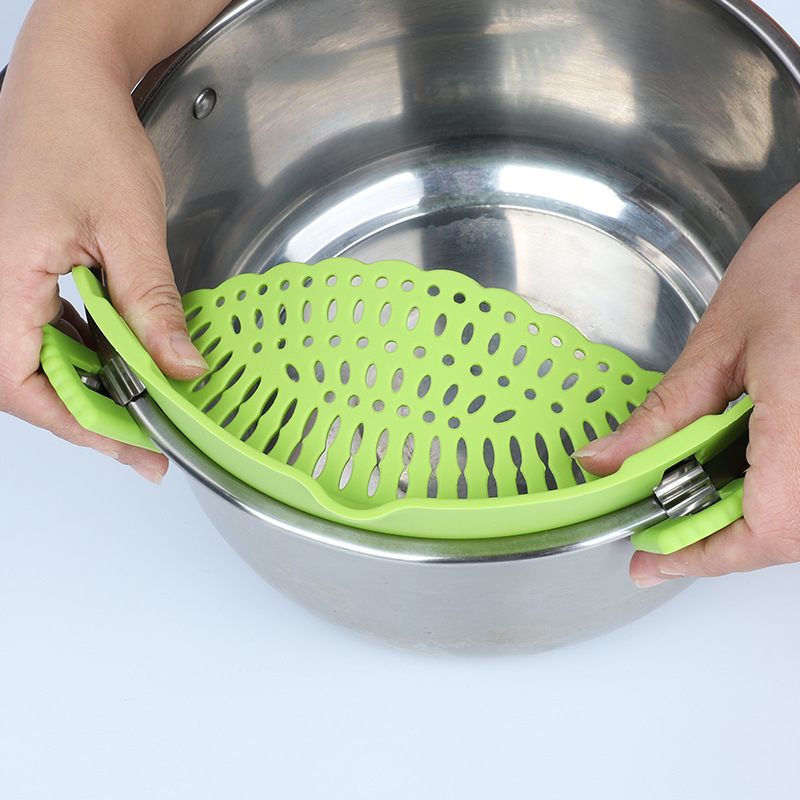 Wholesale silicone pot washing basin rim vegetable drainer, household creative noodle filter, spill-proof baffle.