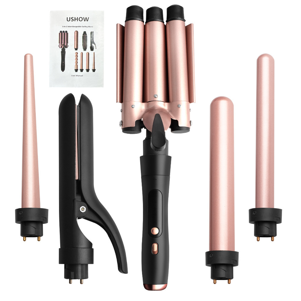 This is a popular export product, exclusively available on Amazon. It features a multi-functional, interchangeable-head curling iron with an LCD display and 5-in-1 interchangeable tubes.