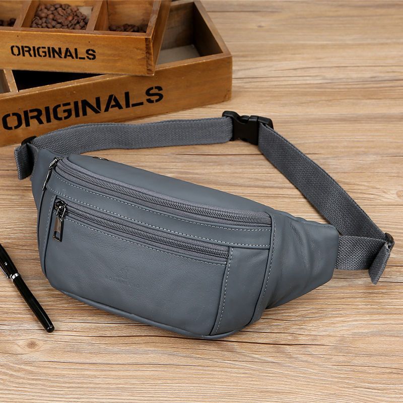 Multifunctional men's leather waist bag for sports, running, and carrying a mobile phone; women's small waterproof and wear-resistant waist bag for work and construction sites.